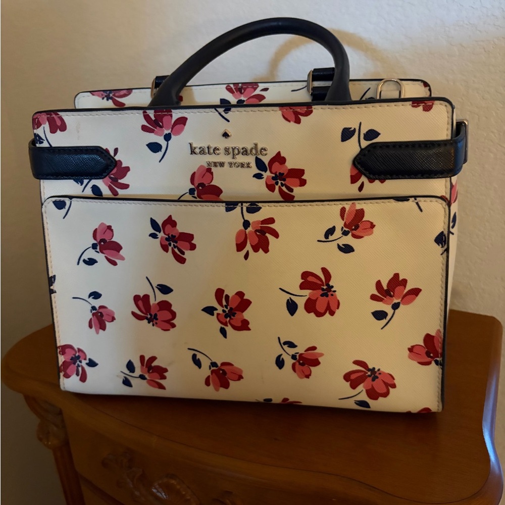 Kate Spade white Handbag with pink Floral Pattern